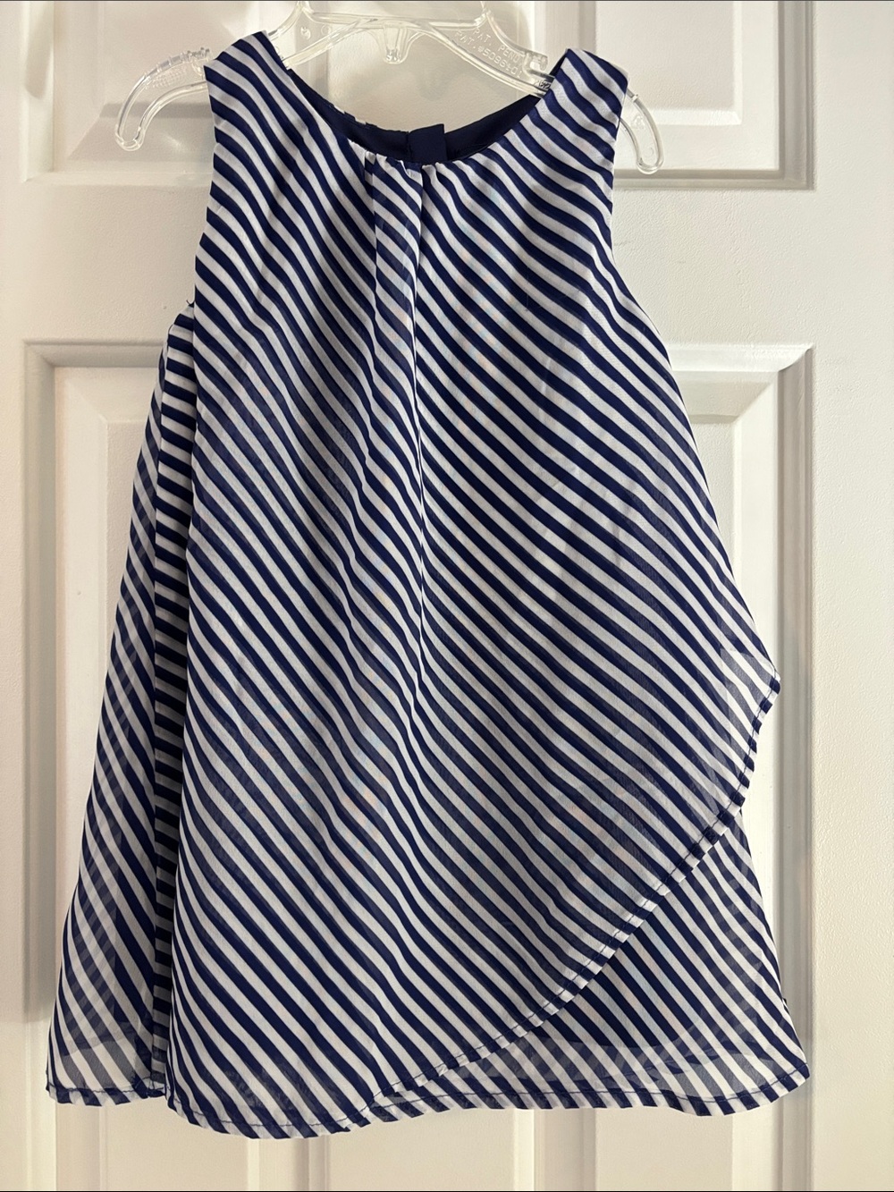 Nautica Navy and White Diagonal Striped Sleeveless Dress